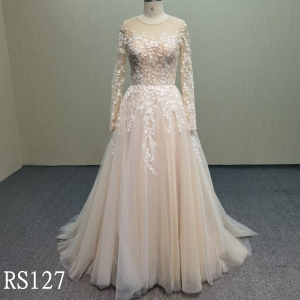 RS127 Elegant long-sleeved see-through wedding dress