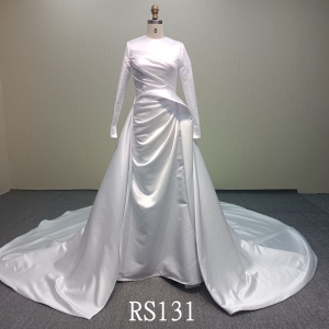 RS131 Simple satin mermaid wedding dress with a detachable train