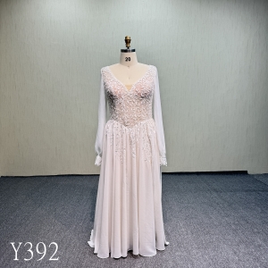 Y392 Elegant Chiffon Long Sleeve Wedding Dress