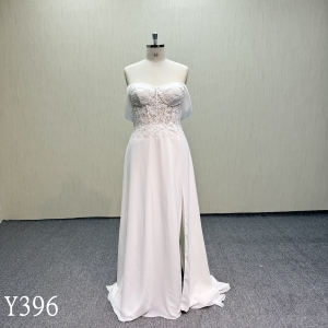 Y396 Chiffon Slit Sleeveless Wedding Dress