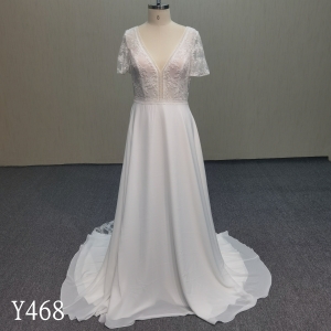 Y468 V-neck short-sleeved backless wedding dress