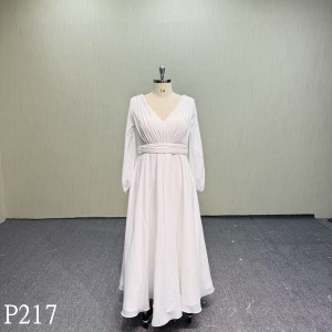 P217 Light V-neck Plain Long Dress