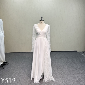 Y512 V-neck Wedding Dress with lace up back