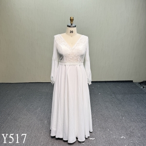 Y517 V-neck Wedding Dress with lace up back