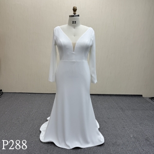 P288 V-neck Mermaid Wedding Dress with invisible zipper