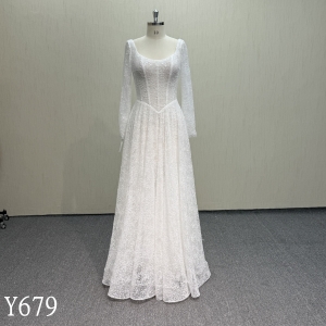 Y679 Embroidered Scoop Wedding Dress