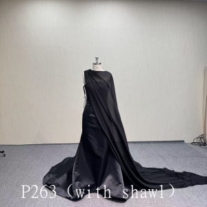 P263 Unique Black Evening Dress with Shawl