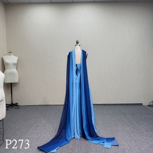 P273 Oil Painting Blue Evening Dress