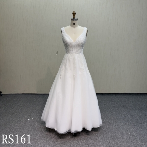 RS161 V-neck A-line Wedding Dress with Beadings