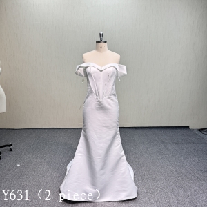 Y631 Two piece satin gowns--beaded on the bodice and a detachable train