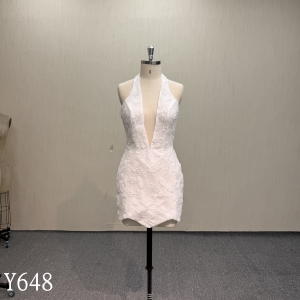 Y648 A little sexy mini dress, deep V with one payer of mesh, showing beauty of body