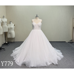 Y779 Sleeveless Heavy Beaded Bodice A-Line Wedding Dress with Tulle Skirt