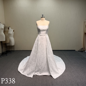 P338 Minimalist Jacquard Strapless A-Line Wedding Dress with Sash Belt