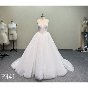 P341 Modern Strapless A-Line Wedding Dress with Radiating Pleated Corset