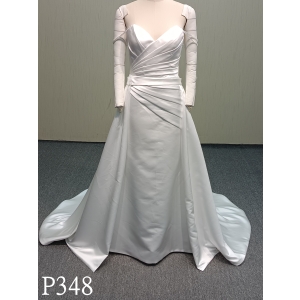 P348 Elegant Satin Two-Piece Off-Shoulder Long Sleeve Wedding Dress with Sweep Train
