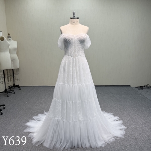 Y639 Boho-Style Tulle Skirt Wedding Dress with Lace Bodice | China Factory Wholesale