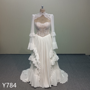 Y784 Free-Spirited Corset Lace-Up Back A-Line Gown with Cascade Ruffle Skirt-Boho style