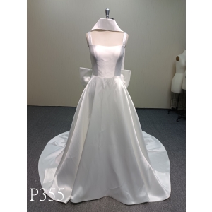 P355 Classic Mikado Satin Gown with Convertible Scarf Collar and Beautiful Deep Back Bow