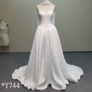 Y744 Strapless Jacquard A-Line Bridal Gown with Matching Elegant Scarf