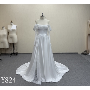 Y824 Hot Sale Off-Shoulder Spliced Lace Mermaid Dress with Lace-Up Corset Back