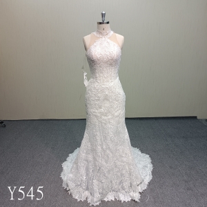 Y545  Halter Neck Lace Mermaid Wedding Dress.