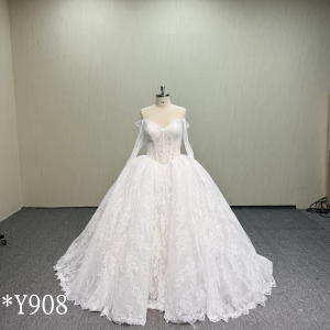 Y908 Princess Style Bridal Gown with Corset Back and Long Lace Sleeves