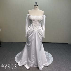 Y893 Beaded Mermaid Gown with Deep Back & Covered Button wedding dress