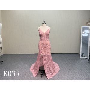 K033 Chic Deep V-Neck Spaghetti Strap Bridal Gown.
