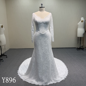 Y896 Flattering Basque Waist Lace Wedding Dress for Brides.