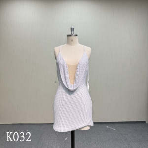 K032 Sexy Shimmering Rhinestone Backless Mini Dress.