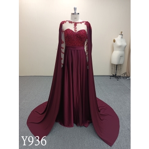 Y936 Elegant Burgundy Cape A-Line Wedding Dress.