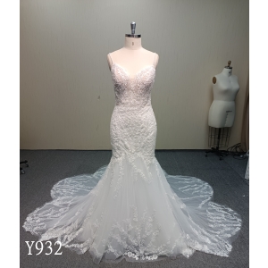 Y932 Sleeveless Mermaid Wedding Dress with Cathedral Train.