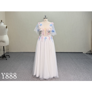 Y888 3D Colorful Floral Applique Tulle Dress.