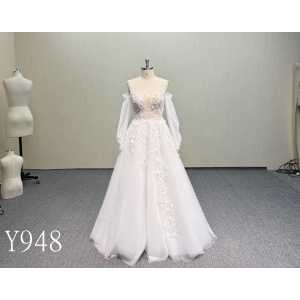 Y948 Floor Length A-Line Wedding Dress with 3D Lace.