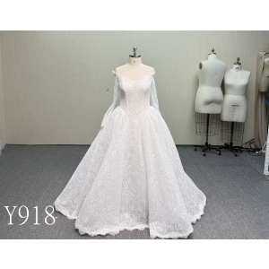 Y918 Scalloped Hem Lace Dress with Sheer Long Sleeves.