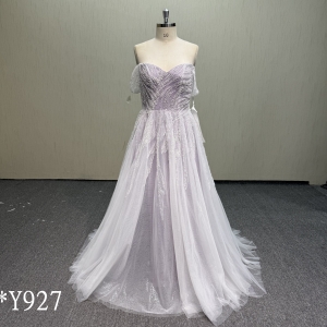 Y927 Light Purple Bridesmaid Dress with Lace Applique.