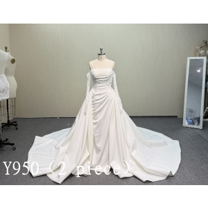 Y950 Modern 2-Piece Crepe Wedding Dress with Detachable Skirt.