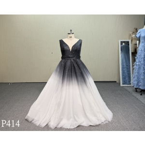 P414 Black and White Ombre A-Line Wedding Dress