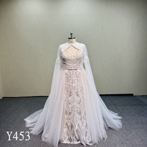 Y453 Vintage High Neck Tulle Wedding Dress for Curvy Brides