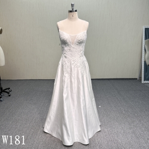 W181 Minimalist V-Neck Lace Applique Dress for Modern Brides.
