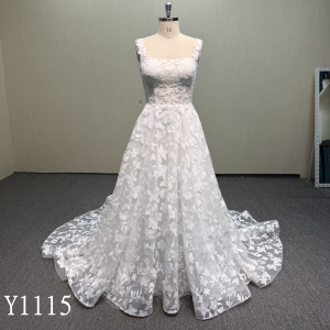 Y1155 Boho Style Sleeveless Wedding Dress with square Neckline