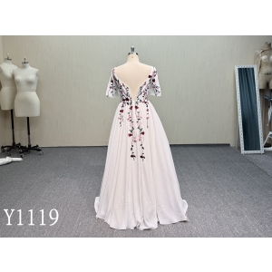 Y1119 Colourful Floral Embroidered A-Line Wedding Dress with V-Neck
