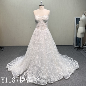Y1187（different lace） Sleeveless Lace Applique Dress with Sheer Corset Detail.
