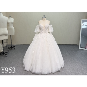 Y953 Princess Style Off-the-Shoulder Bridal Gown with 3D Floral Appliques