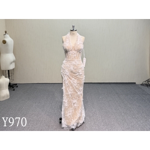 Y970 Custom Made Nude Illusion Lace Wedding Dress for European Brides