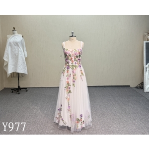 Y977 Colourful Floral Embroidered A-Line Wedding Dress with Square Neck