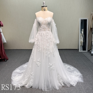 RS173 Off-the-Shoulder Puff Sleeve A  line Bridal Gown