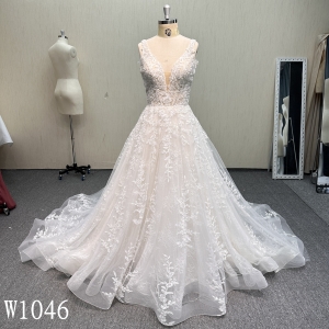 W1046 Romantic Deep V-Neck Illusion Bodice Bridal Gown.